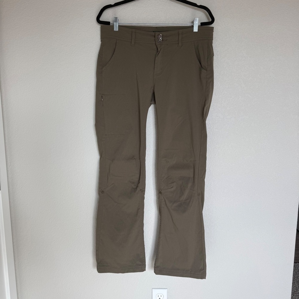 Prana Hiking Pants Women 10 Olive Green Stretch Outdoor Gorpcore Roll Up Bootcut